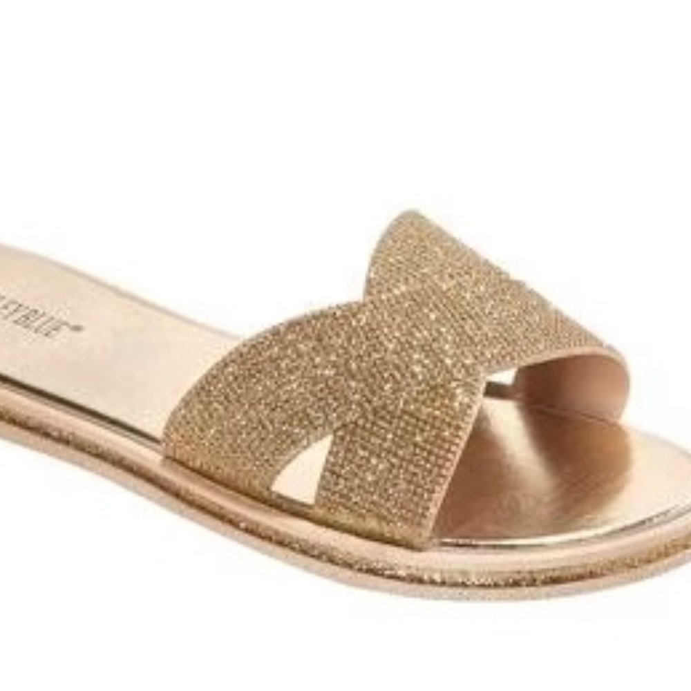 Ashley Blue Crisscross Shimmer Slide Sandals